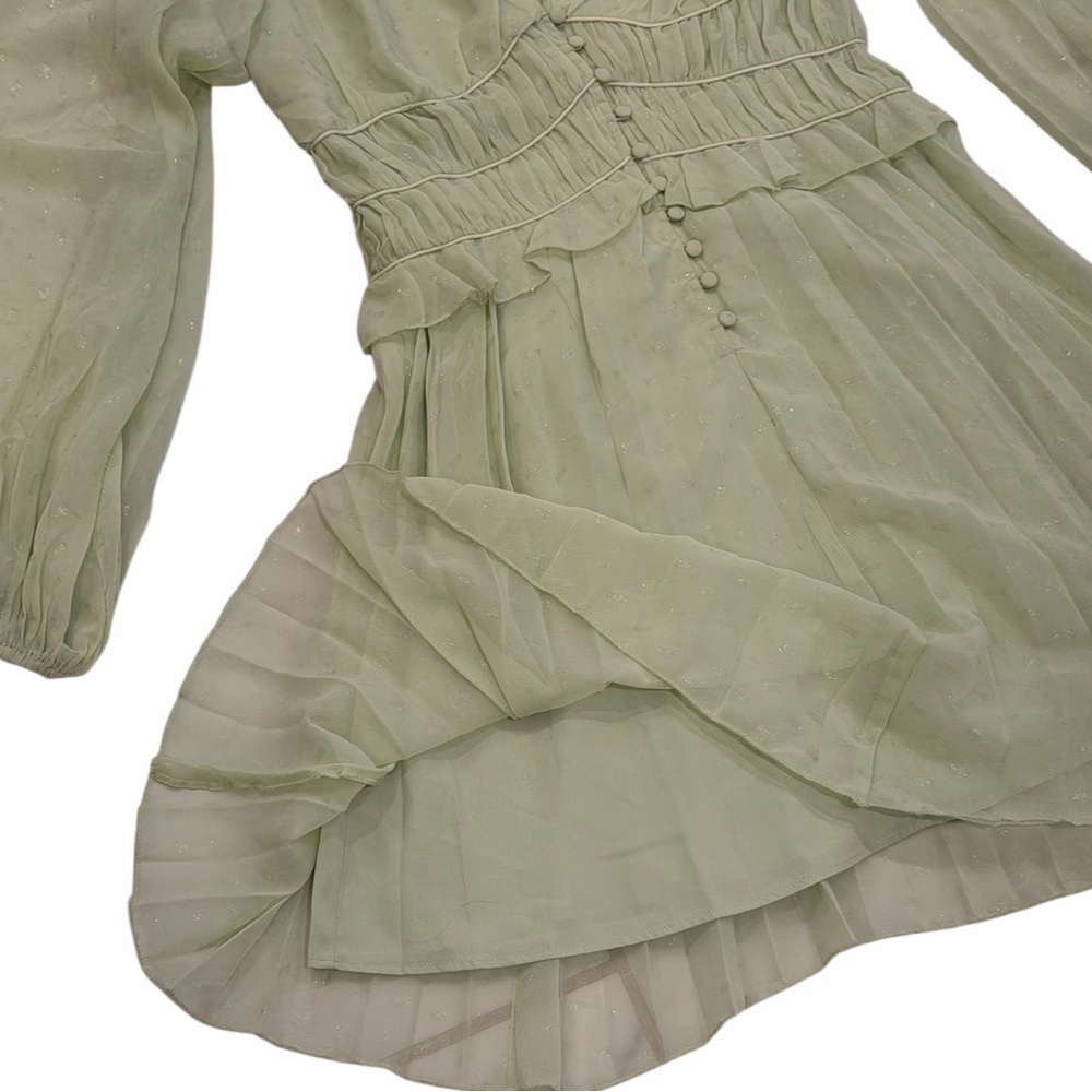 ASOS Sage Green Dobby Pleated Mini Dress Fairycore Forest Pixie Vibe NWT Size 4 - Picture 9 of 14